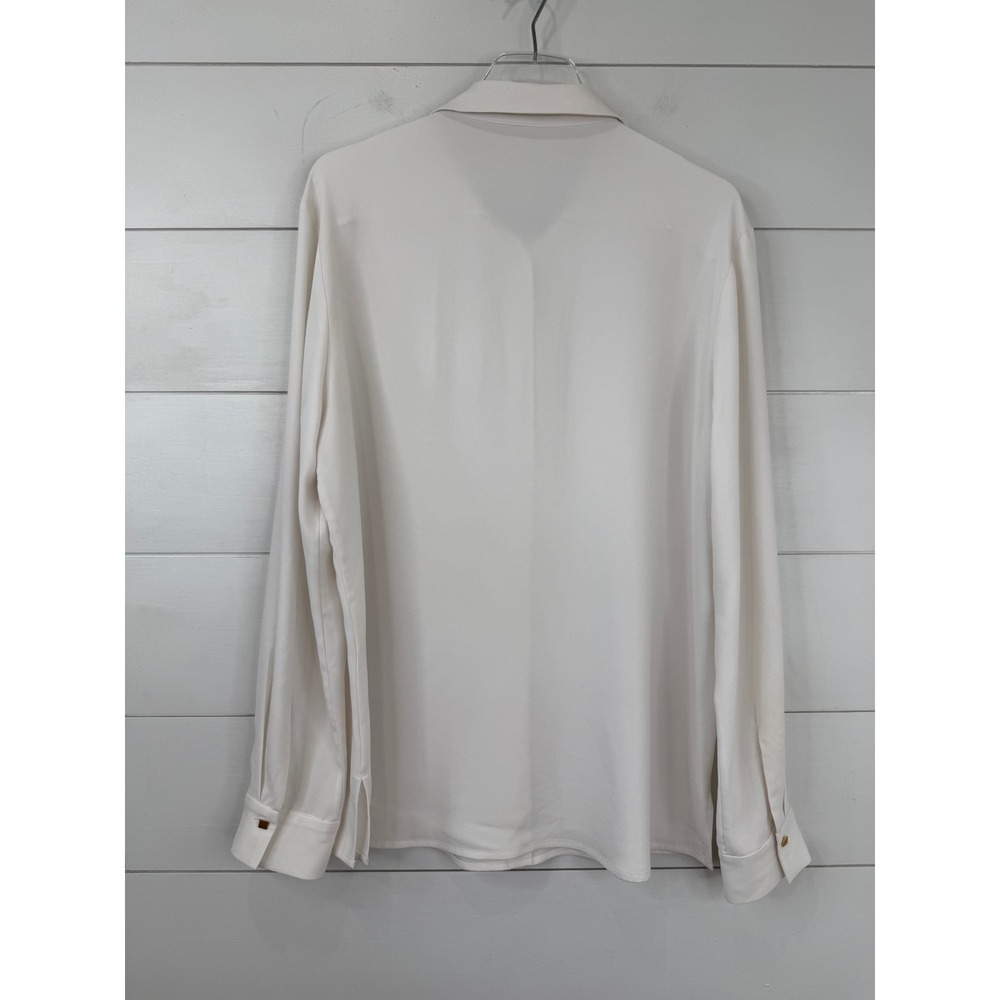 MM.LaFleur Lagarde Crepe Blouse Triacetate Relaxed Gold Cufflink Ivory Cream 14 - Picture 8 of 10